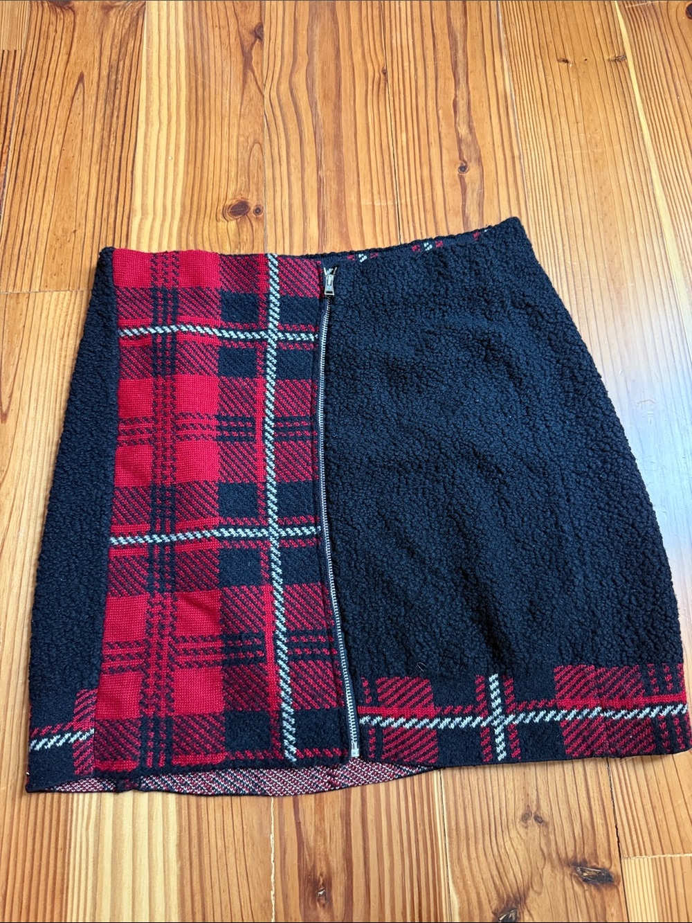Missoni Black and Red Plaid Mixed-Texture Mini Skirt
